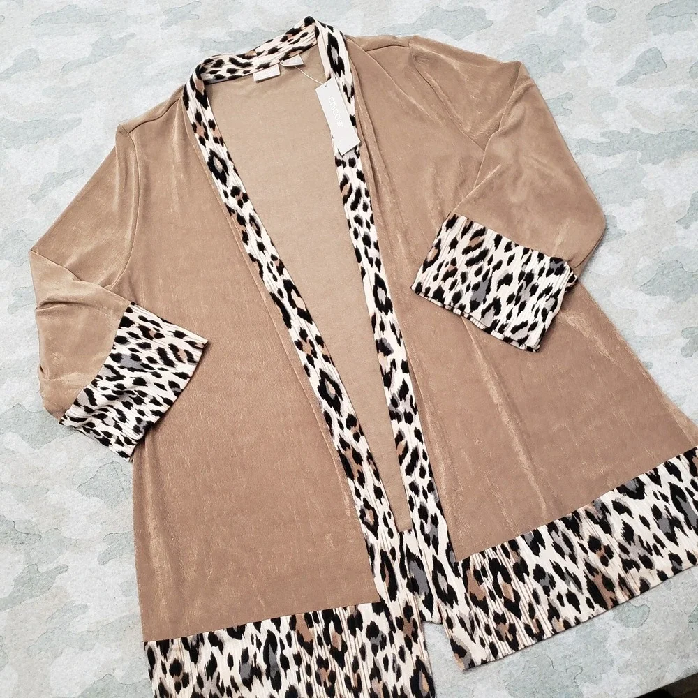 NWT Chico's Cardigan Womens 1 Brown Open Front Long Sleeve